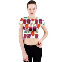 Tree Pattern Background Crew Neck Crop Top