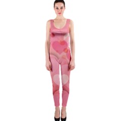 Hearts Pink Background Onepiece Catsuit