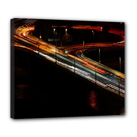 Highway Night Lighthouse Car Fast Deluxe Canvas 24  X 20   by Amaryn4rt