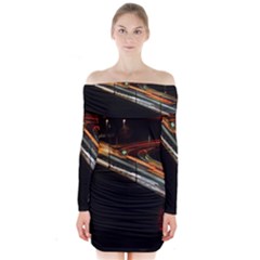 Highway Night Lighthouse Car Fast Long Sleeve Off Shoulder Dress