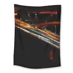 Highway Night Lighthouse Car Fast Medium Tapestry by Amaryn4rt