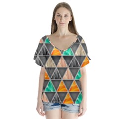 Abstract Geometric Triangle Shape Flutter Sleeve Top