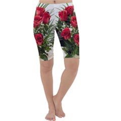 Red Roses Roses Red Flower Love Cropped Leggings  by Amaryn4rt