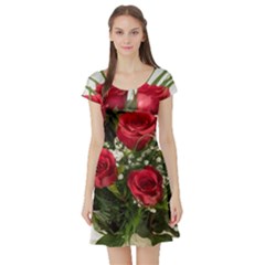 Red Roses Roses Red Flower Love Short Sleeve Skater Dress by Amaryn4rt