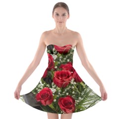 Red Roses Roses Red Flower Love Strapless Bra Top Dress by Amaryn4rt