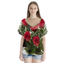 Red Roses Roses Red Flower Love Flutter Sleeve Top