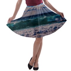 Wave Foam Spray Sea Water Nature A-line Skater Skirt by Amaryn4rt