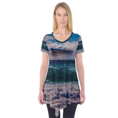 Wave Foam Spray Sea Water Nature Short Sleeve Tunic 