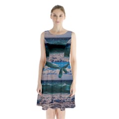 Wave Foam Spray Sea Water Nature Sleeveless Chiffon Waist Tie Dress by Amaryn4rt