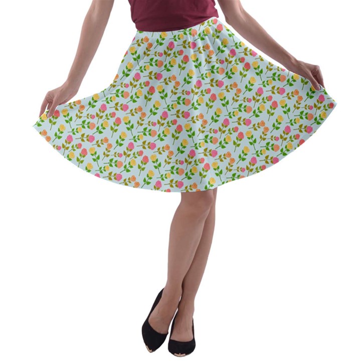 Flowers Roses Floral Flowery A-line Skater Skirt