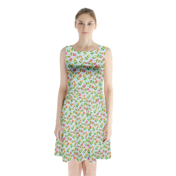 Flowers Roses Floral Flowery Sleeveless Chiffon Waist Tie Dress