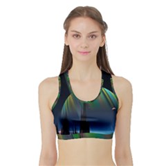 Planets In Space Stars Sports Bra With Border