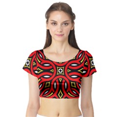 Traditional Art Pattern Short Sleeve Crop Top (tight Fit) by Amaryn4rt