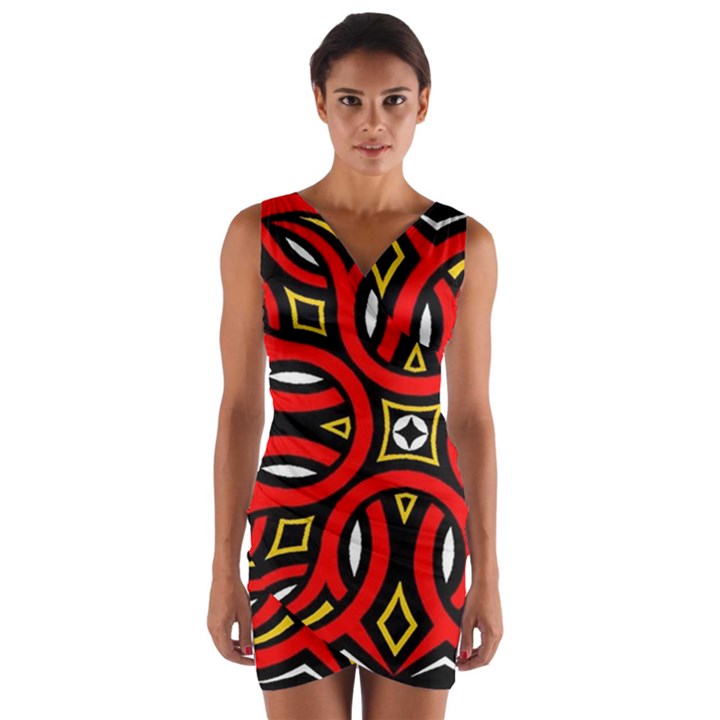 Traditional Art Pattern Wrap Front Bodycon Dress