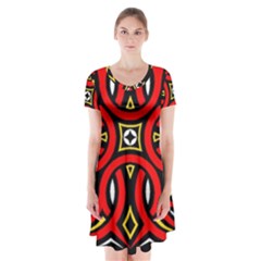 Traditional Art Pattern Short Sleeve V-neck Flare Dress