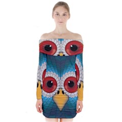 Bird Eyes Abstract Long Sleeve Off Shoulder Dress