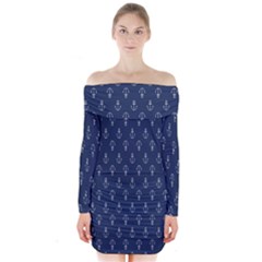 Anchor Pattern Long Sleeve Off Shoulder Dress