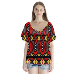 Toraja Traditional Art Pattern Flutter Sleeve Top