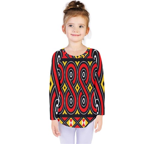 Toraja Traditional Art Pattern Kids  Long Sleeve Tee by Amaryn4rt