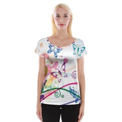 Butterfly Vector Art Women s Cap Sleeve Top