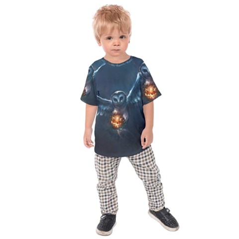 Owl And Fire Ball Kids  Raglan Tee by Amaryn4rt