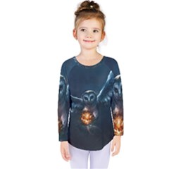 Owl And Fire Ball Kids  Long Sleeve Tee