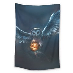 Owl And Fire Ball Large Tapestry