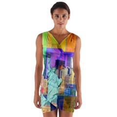 New York City The Statue Of Liberty Wrap Front Bodycon Dress by Amaryn4rt