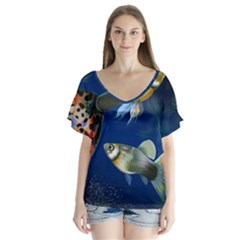 Marine Fishes Flutter Sleeve Top