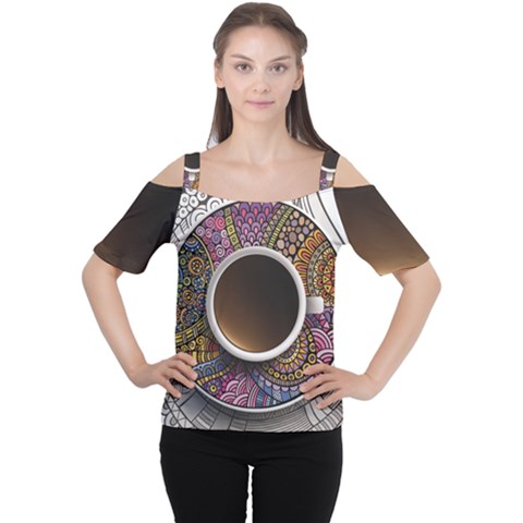 Ethnic Pattern Ornaments And Coffee Cups Vector Women s Cutout Shoulder Tee by Amaryn4rt