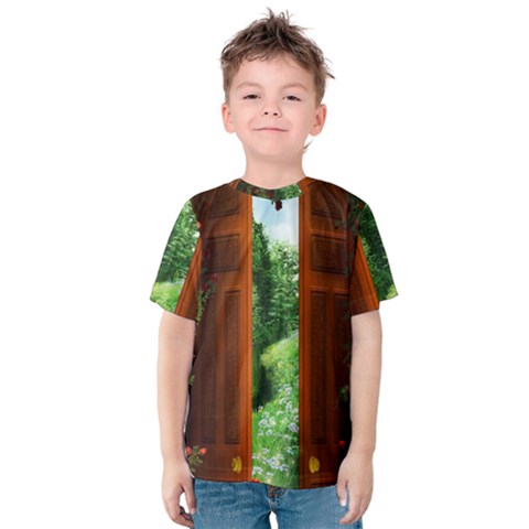 Beautiful World Entry Door Fantasy Kids  Cotton Tee by Amaryn4rt