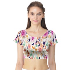 Vector Floral Art Short Sleeve Crop Top (tight Fit) by Amaryn4rt