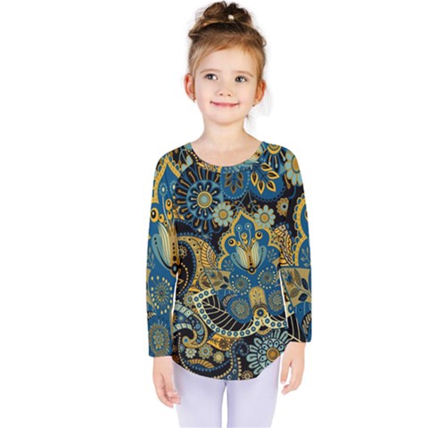 Retro Ethnic Background Pattern Vector Kids  Long Sleeve Tee by Amaryn4rt