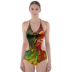 Stained Glass Patterns Colorful Cut-out One Piece Swimsuit