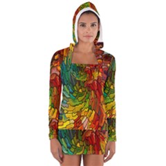 Stained Glass Patterns Colorful Women s Long Sleeve Hooded T-shirt