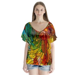 Stained Glass Patterns Colorful Flutter Sleeve Top