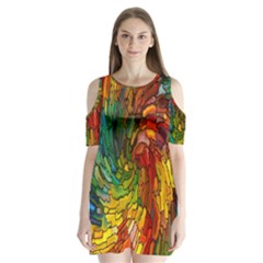 Stained Glass Patterns Colorful Shoulder Cutout Velvet  One Piece