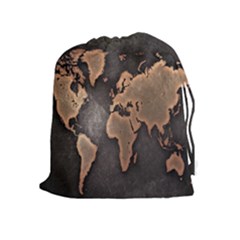 Grunge Map Of Earth Drawstring Pouches (extra Large)