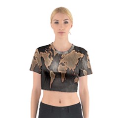 Grunge Map Of Earth Cotton Crop Top by Amaryn4rt