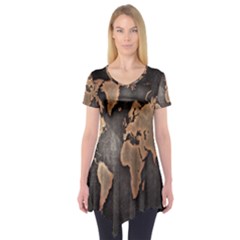 Grunge Map Of Earth Short Sleeve Tunic 