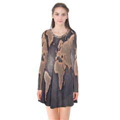 Grunge Map Of Earth Flare Dress