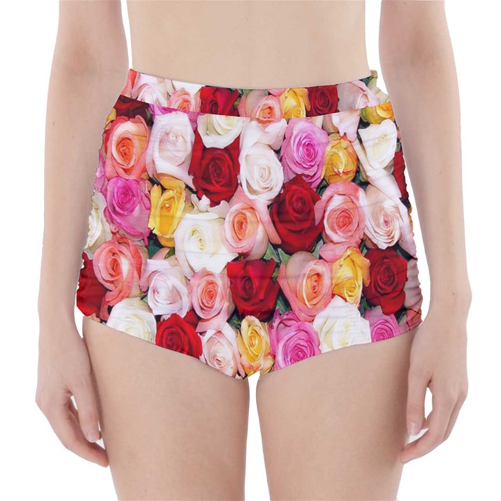 Rose Color Beautiful Flowers High-Waisted Bikini Bottoms