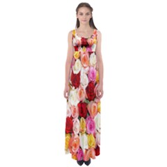 Rose Color Beautiful Flowers Empire Waist Maxi Dress by Amaryn4rt