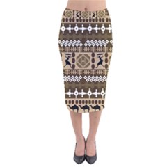 African Vector Patterns Velvet Midi Pencil Skirt