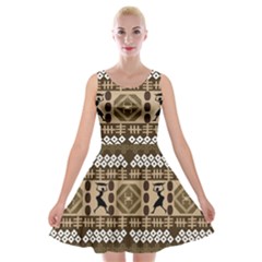 African Vector Patterns Velvet Skater Dress