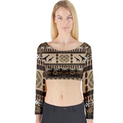 African Vector Patterns  Long Sleeve Crop Top