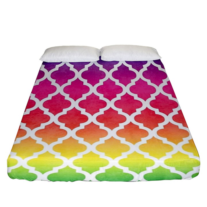 Colorful Rainbow Moroccan Pattern Fitted Sheet (King Size)