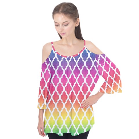 Colorful Rainbow Moroccan Pattern Flutter Tees by Amaryn4rt