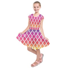 Colorful Rainbow Moroccan Pattern Kids  Short Sleeve Dress