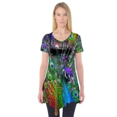 3d Peacock Pattern Short Sleeve Tunic 